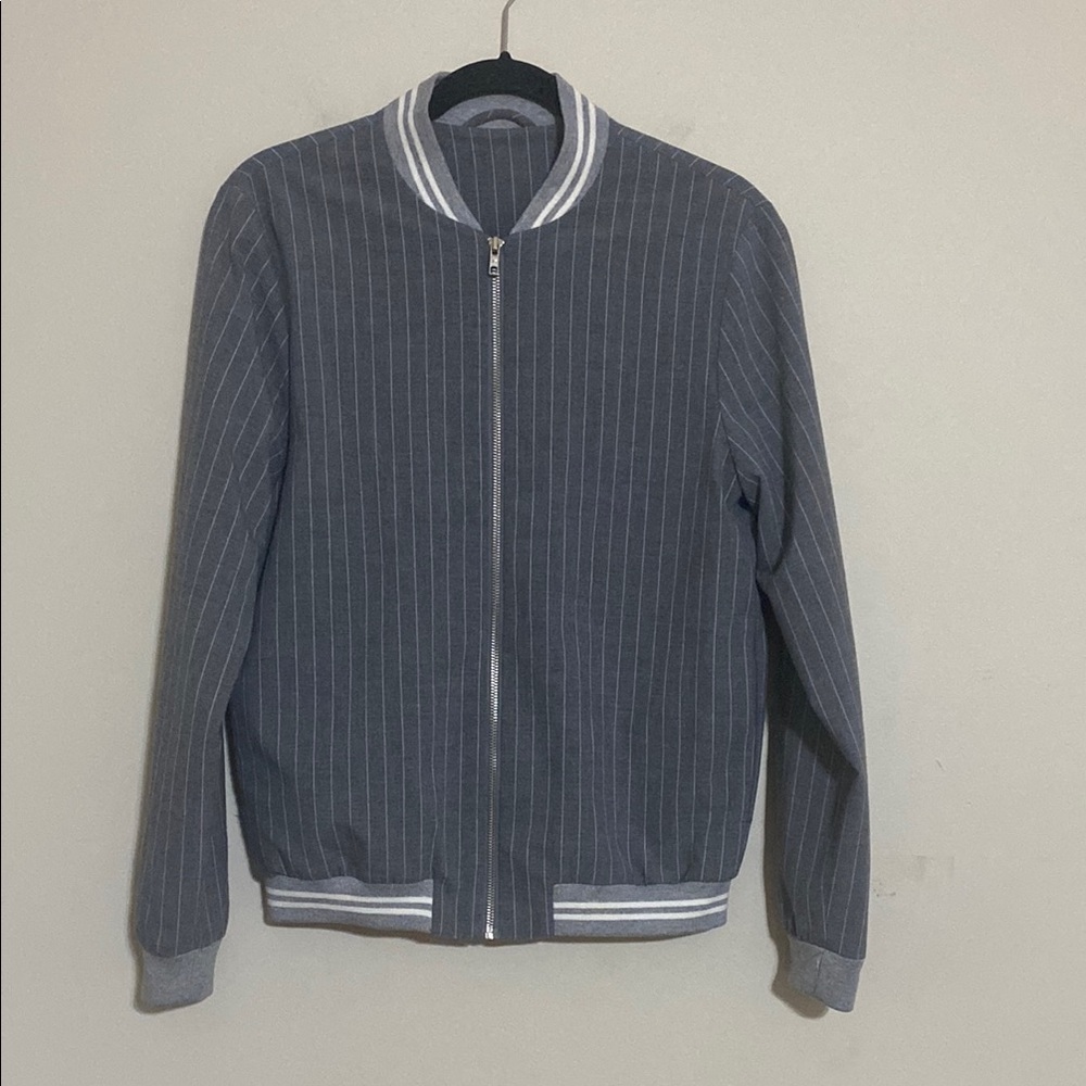 Topman Gray Bomber Jacket mens S stripped full zip retro classic casual office